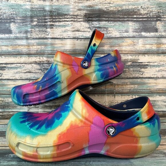 Crocs Slip Resistant Clogs Multicolor Tie Dye Rubber Casual Hippie Boho Vegan 12 main image 4
